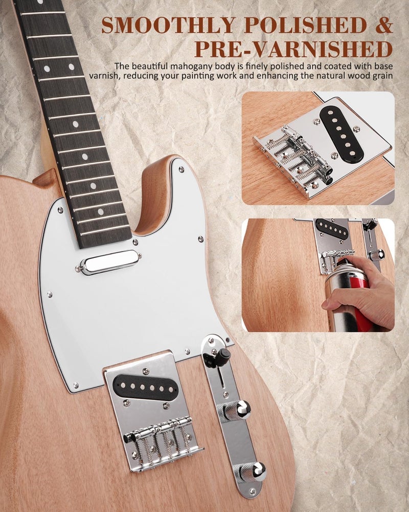 STRICH DIY Electric Guitar Kit, TL Style Mahogany Body & Maple Neck Guitar with SS Pickups, Easy to Assemble Kit with All Parts Included – Build Your Own Electric Guitar STL-D10 - Image 5